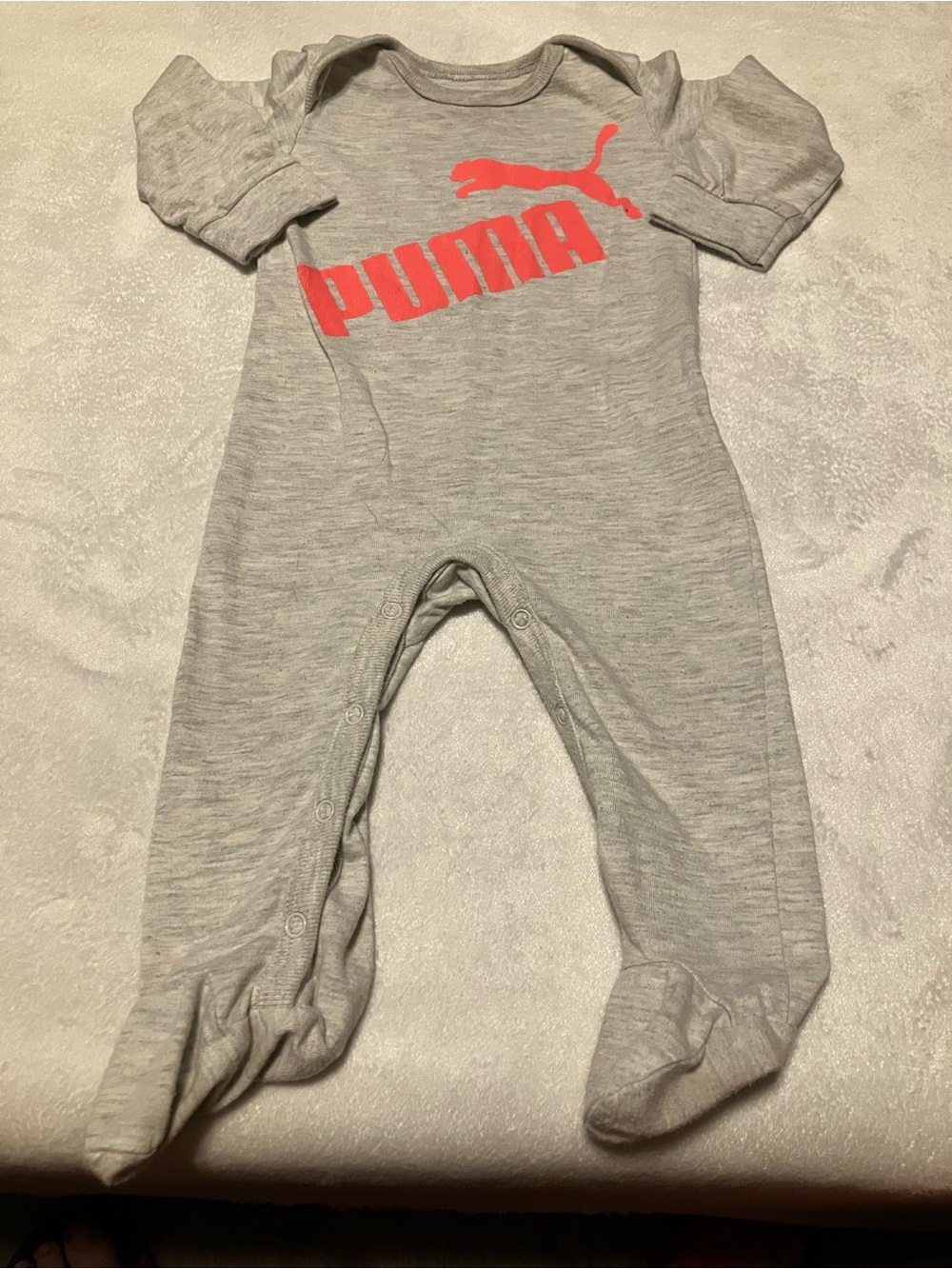 Puma Grey Footed Baby One-Piece with Coral Logo